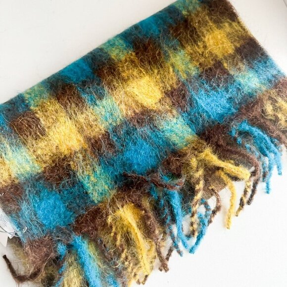 Caterina De Medici Blue Brown Plaid Mohair Alpaca Wool Large scarf - Picture 5 of 10